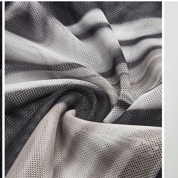 Commense Black Velvet with Mesh Gray/Tan Swirls Top (Mesh Cutout and Sleeves) - Picture 7 of 10